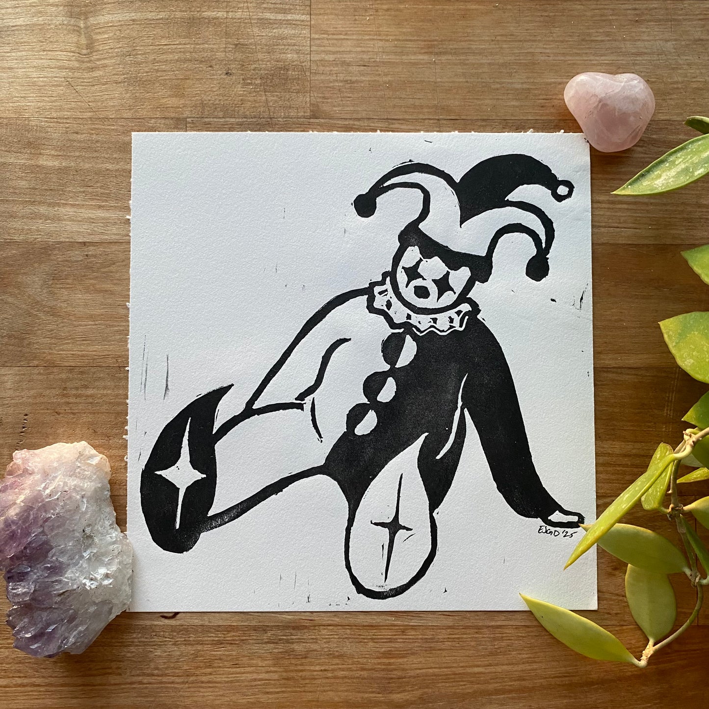 Pondering Clown Block Print