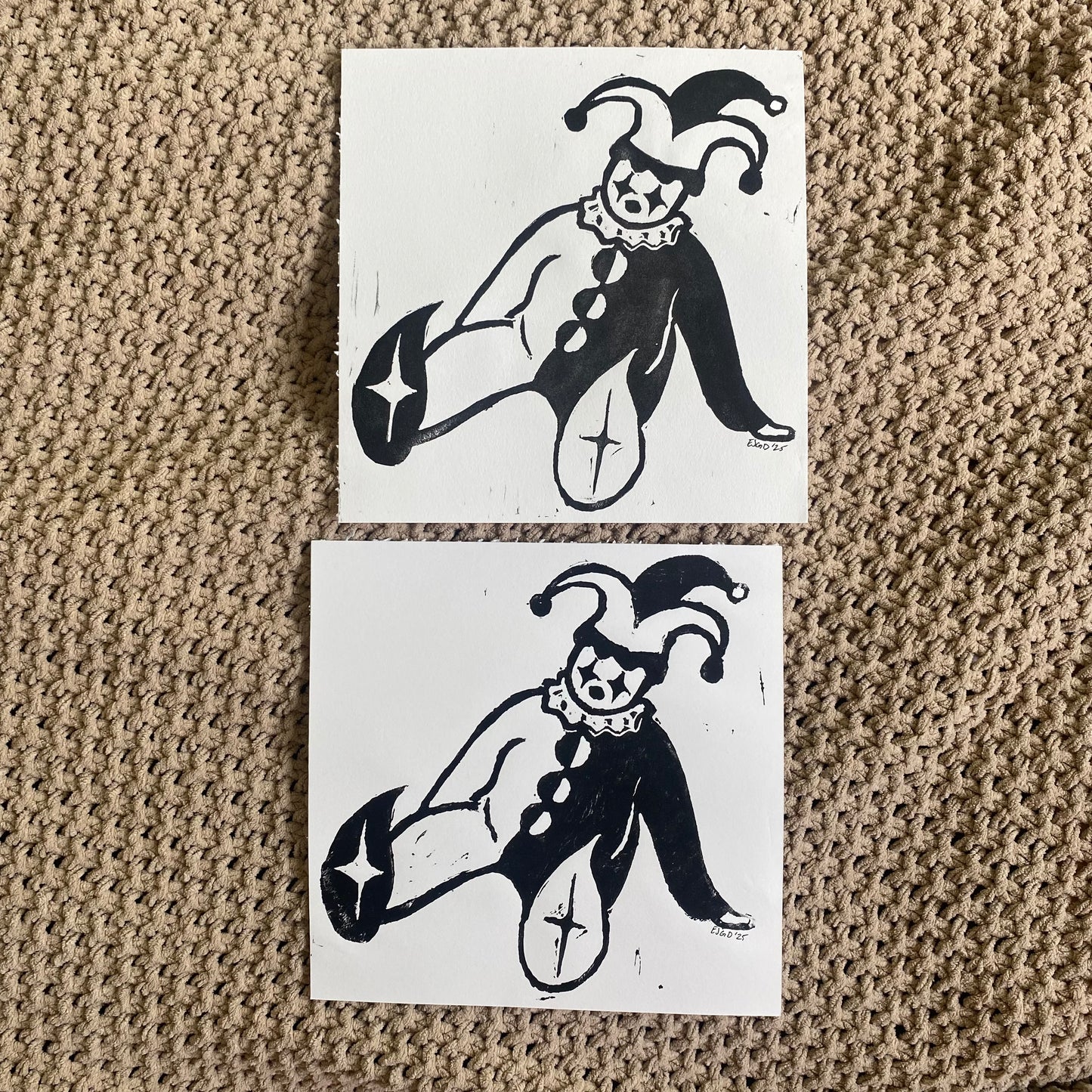 Pondering Clown Block Print