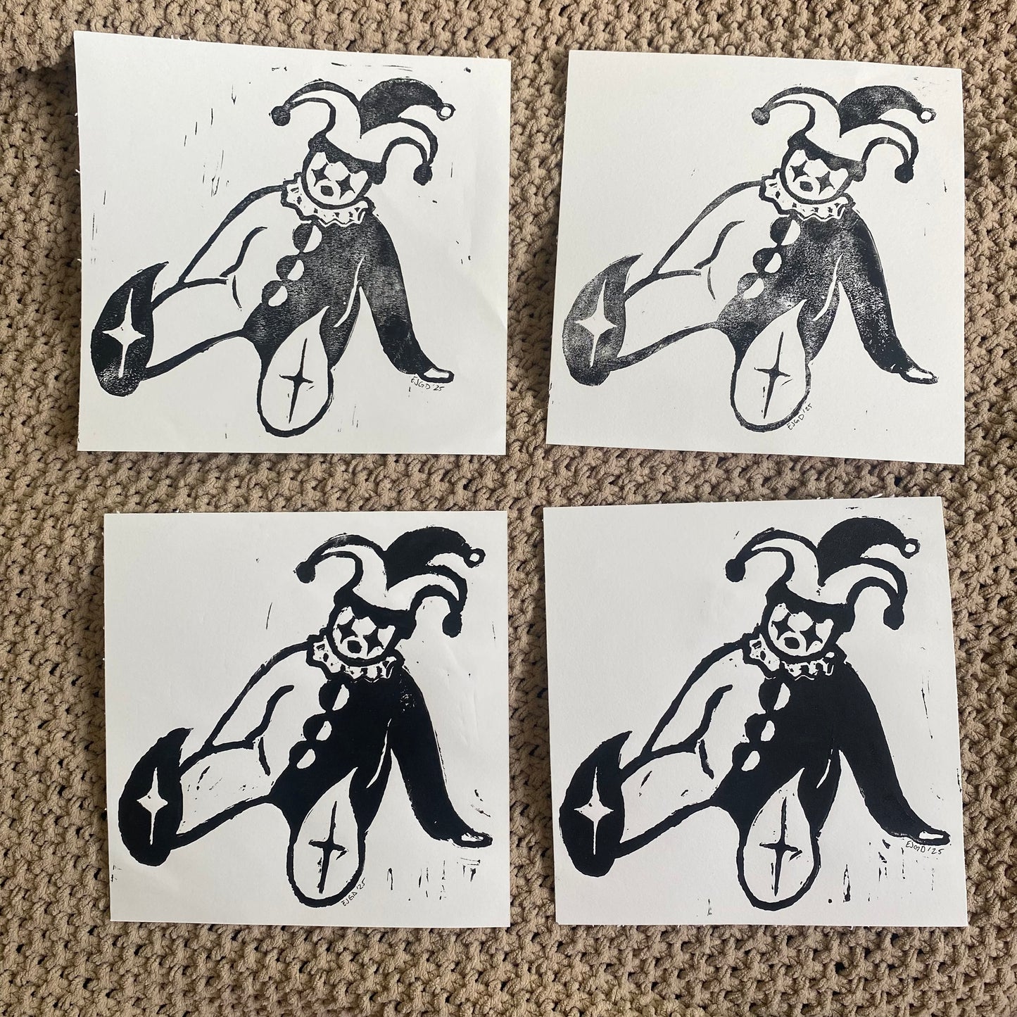 Pondering Clown Block Print