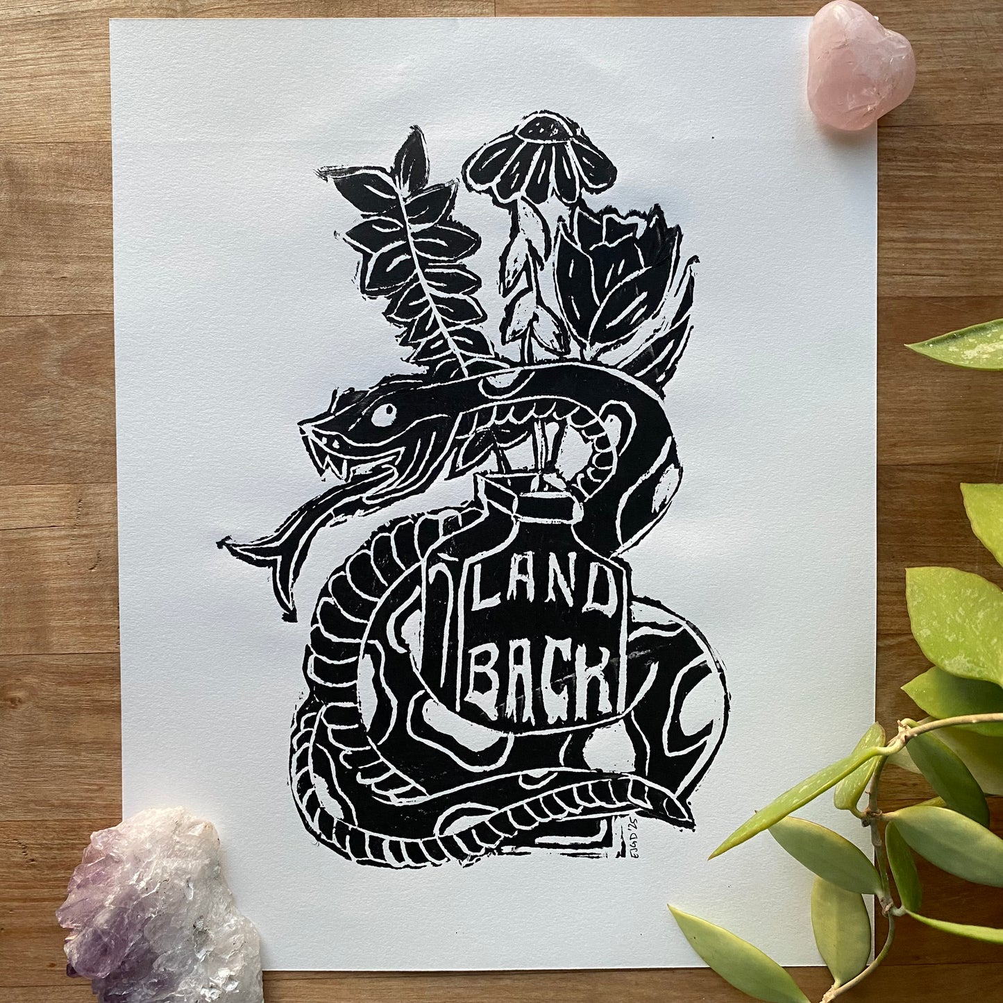 Land Back Snake Block Print