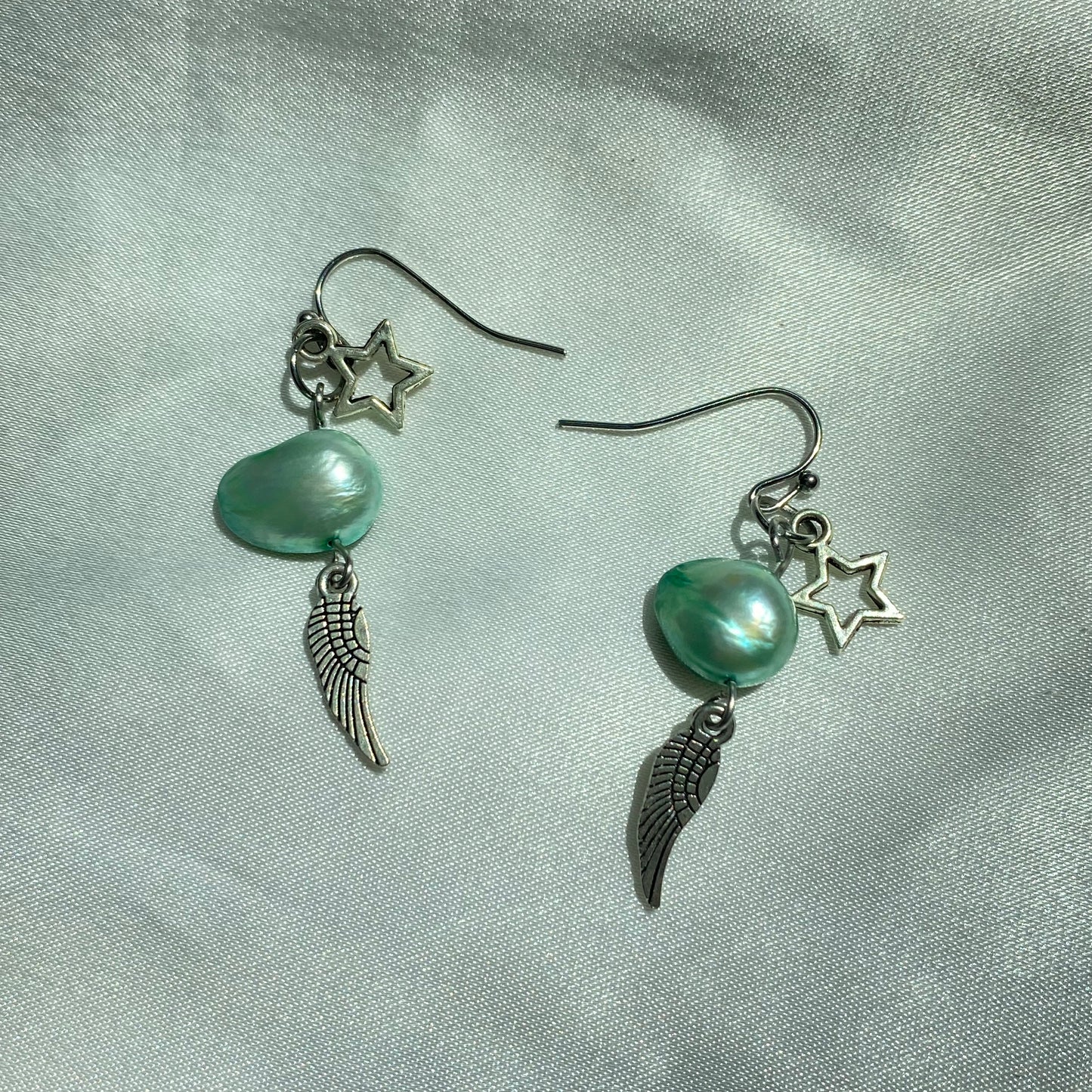Green Pearl Angel Earrings