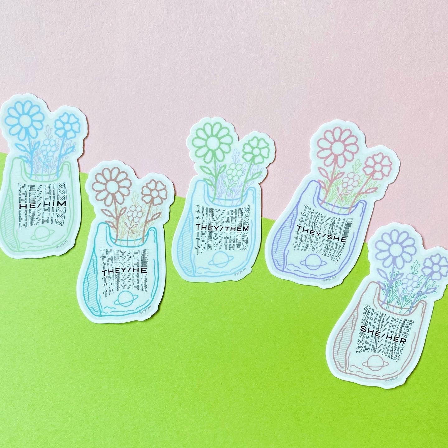 THEY/HE Grocery Bag Bouquet Sticker