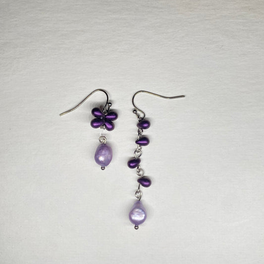 Asymmetrical Purple Drop Earrings