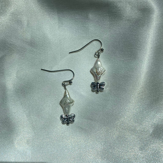 Butterfly Drop Pearl Earrings