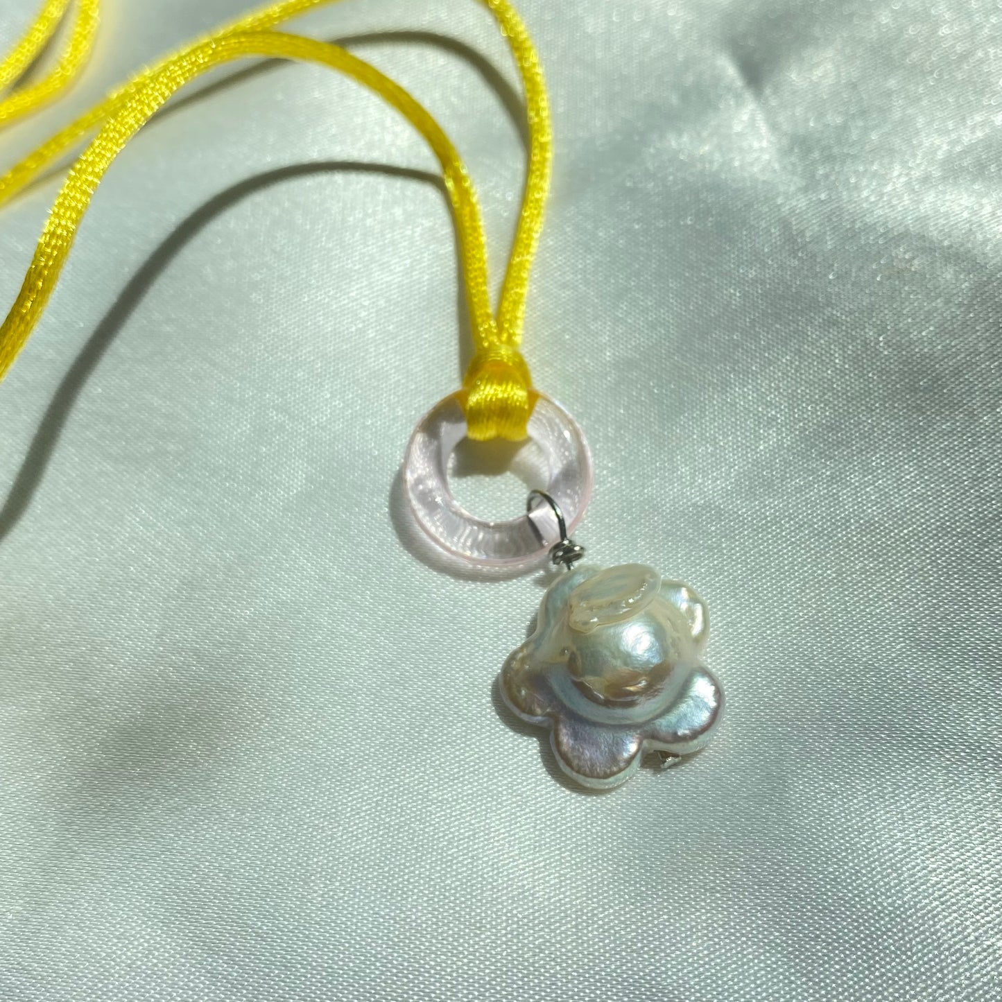 Adjustable Flower Pearl Satin Cord Necklace