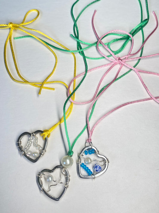 Satin Cord Heart Pendant Necklaces